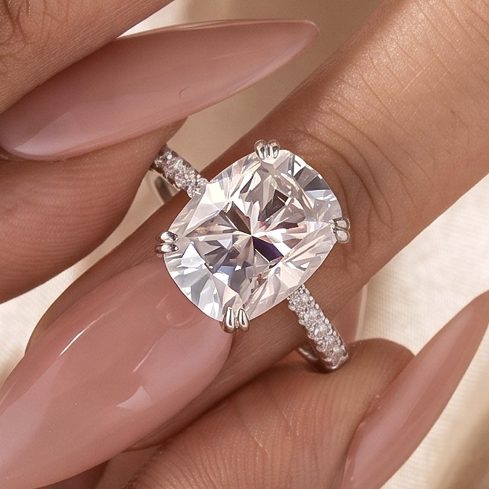 S925 Moissanite 5.5Ct Cushion Cut Stackable Half Pave Ring For Every Moment