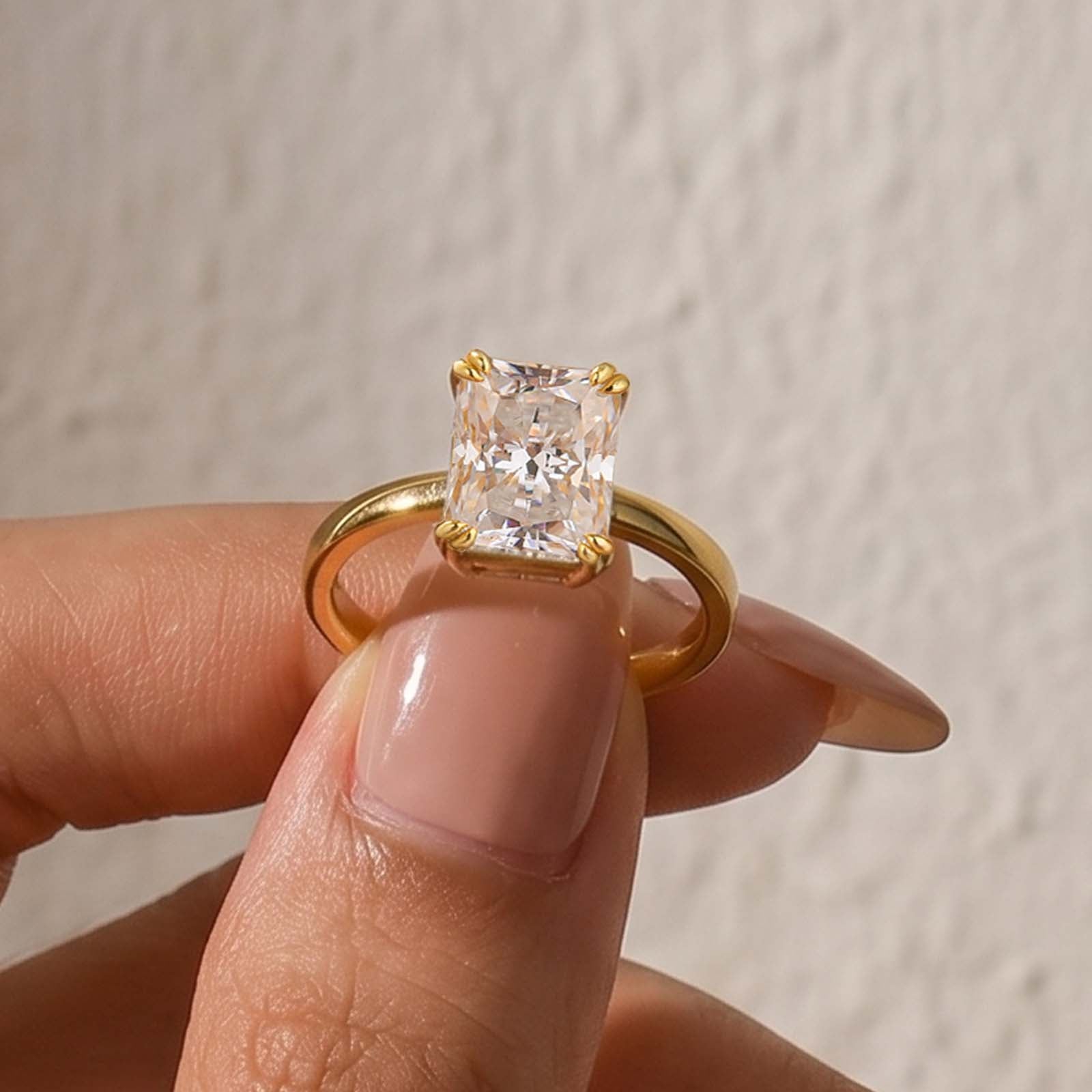 S925 Moissanite 3.5Ct Radiant Cut Hidden Halo Engagement Ring Gold Plated Promise Ring For Women