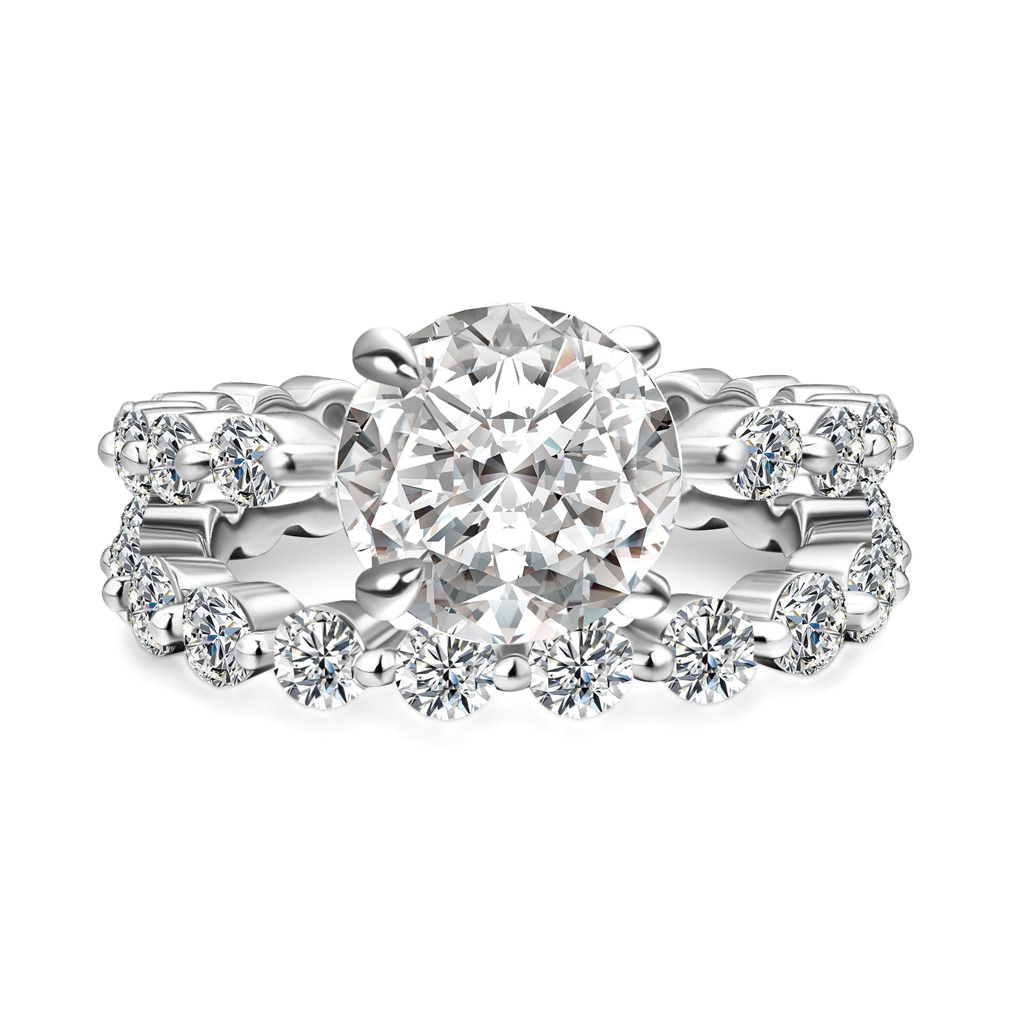 S925 Moissanite 2.0 Ct Round Cut White Gold Wedding Ring Set With Eternity Wedding Band