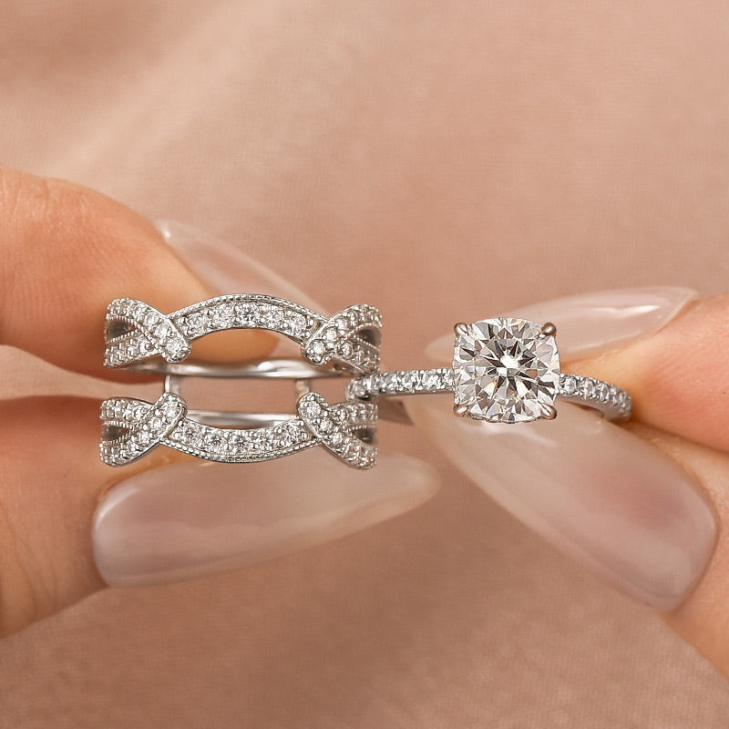 S925 Moissanite 2Ct Cushion Cut Enhancer Bridal Ring Set Vintage Stackable Rings For Anniversary Ring Gift