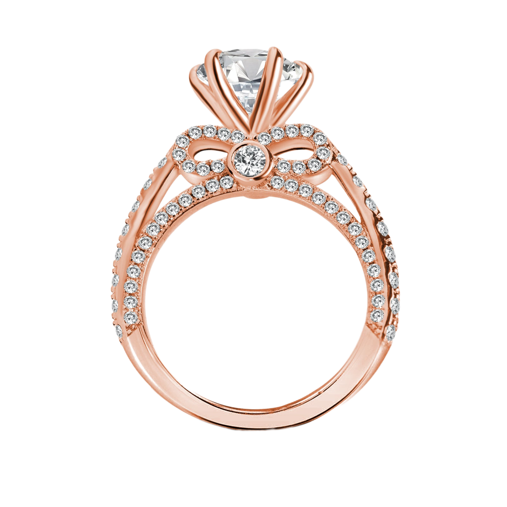 S925 Moissanite 2.0 Ct Bow Base Design Rose Gold Promise Bridal Ring