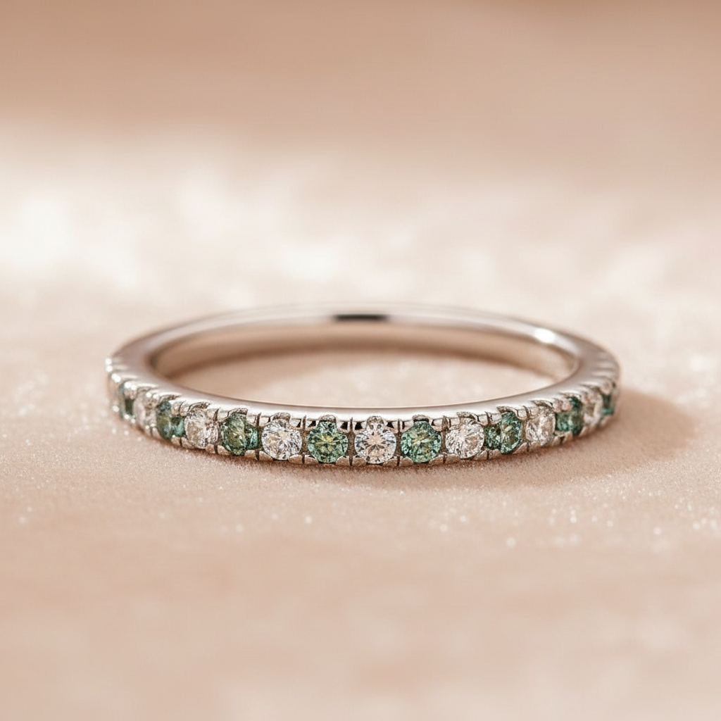 Moissanite 0.5 Ct Round Cut Half Halo White Gold Anniversary Ring