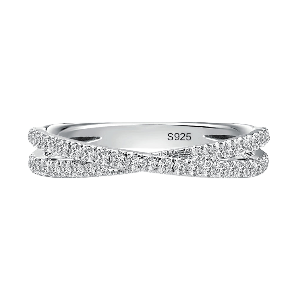 Gelovely Moissanite 2.0 Ct  X Criss Cross White Gold Wedding Band