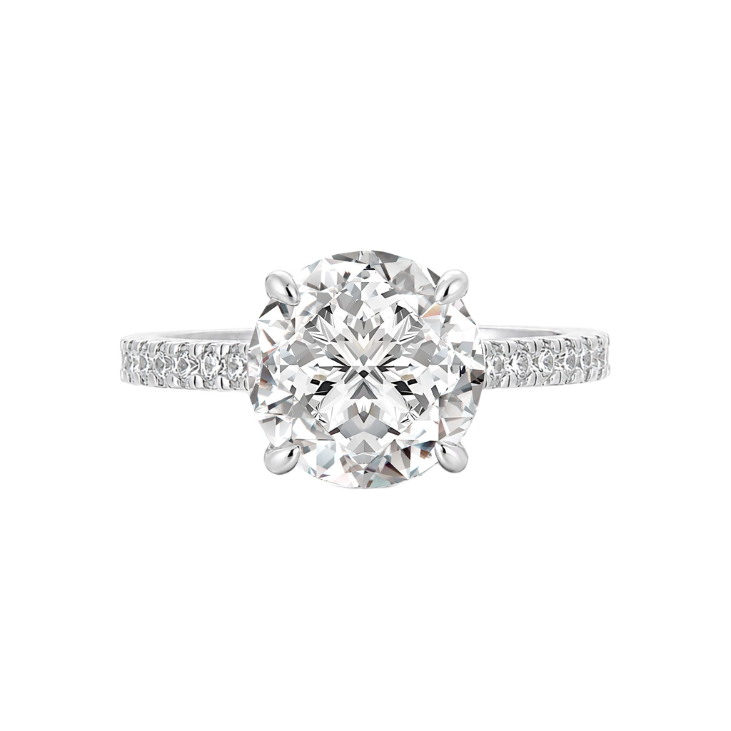 S925 Moissanite 4.0 Ct/3.0Ct Round Cut 18K White Gold Plated Pave Engagement Ring