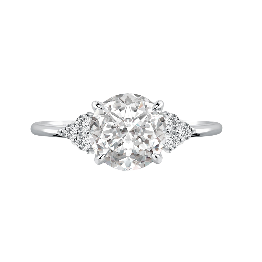 S925 Moissanite 1.2 Ct Round Cut White Gold Triple Diamond Engagement Ring