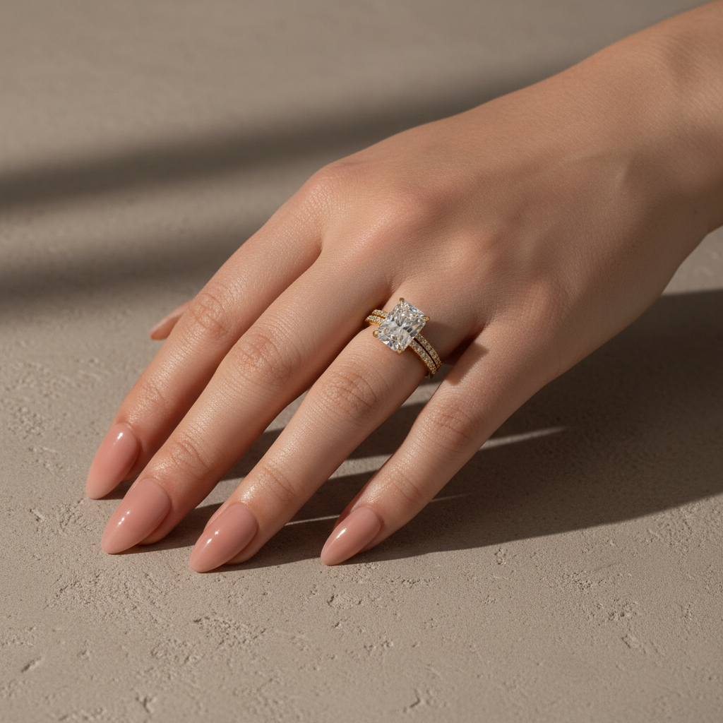 Gelovely Moissanite 3.5 Ct Radiant Cut Yellow Gold Wedding Ring For Women