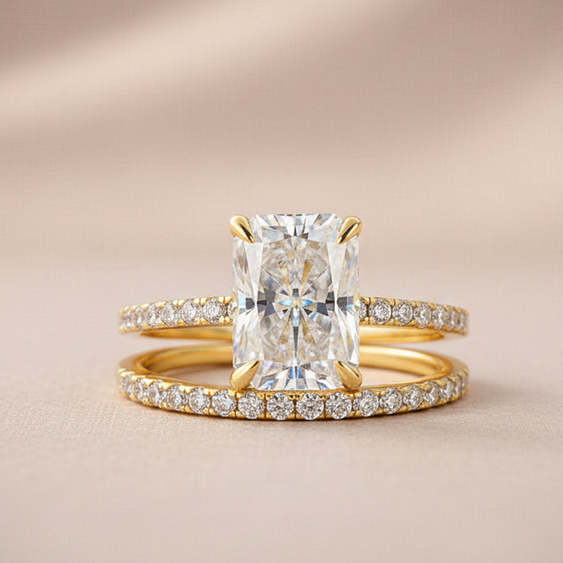 S925 Moissanite 3.5 Ct Radiant Cut Yellow Gold Wedding Ring For Women