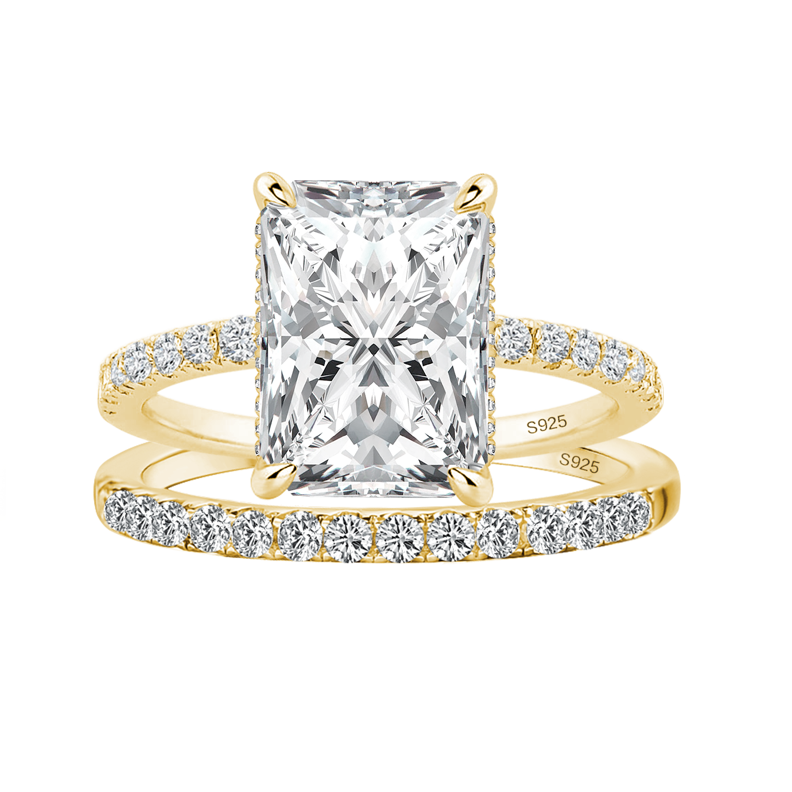 S925 Moissanite 3.5 Ct Radiant Cut Yellow Gold Wedding Ring For Women