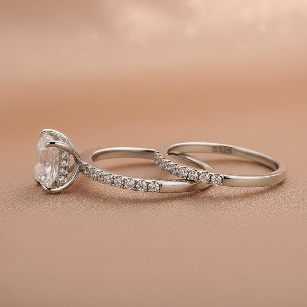 S925 Moissanite 2.0 Ct Princess Cut Wedding Ring Set For Women