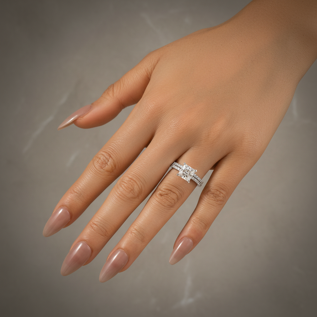 S925 Moissanite 2.0 Ct Princess Cut Wedding Ring Set For Women