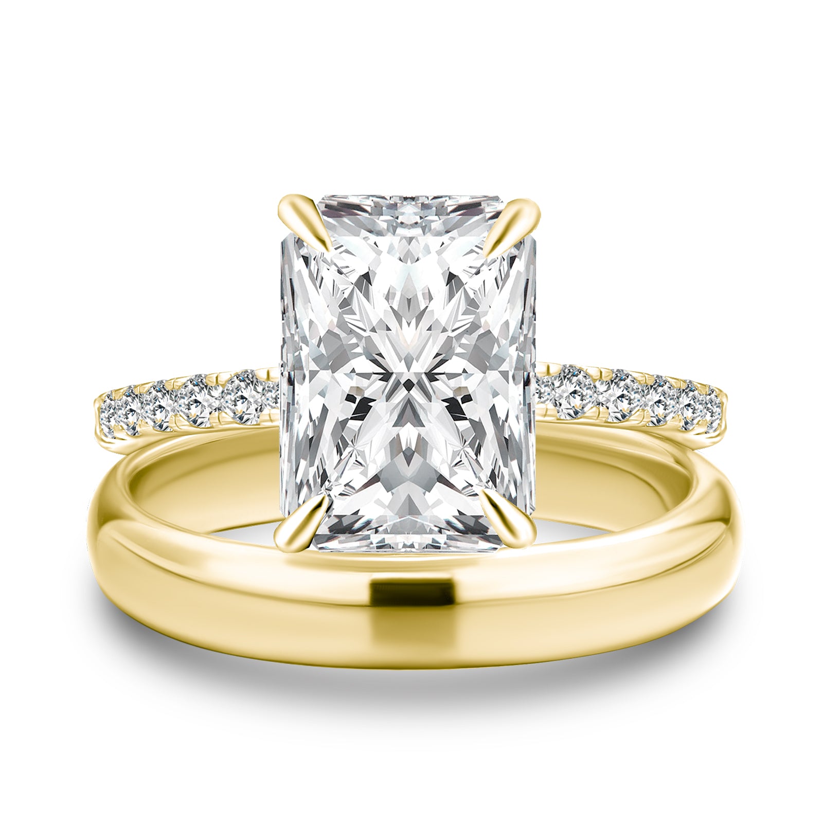 S925 Moissanite 3.5 Ct Radiant Cut Yellow Gold Wedding Ring Set with Wide Band