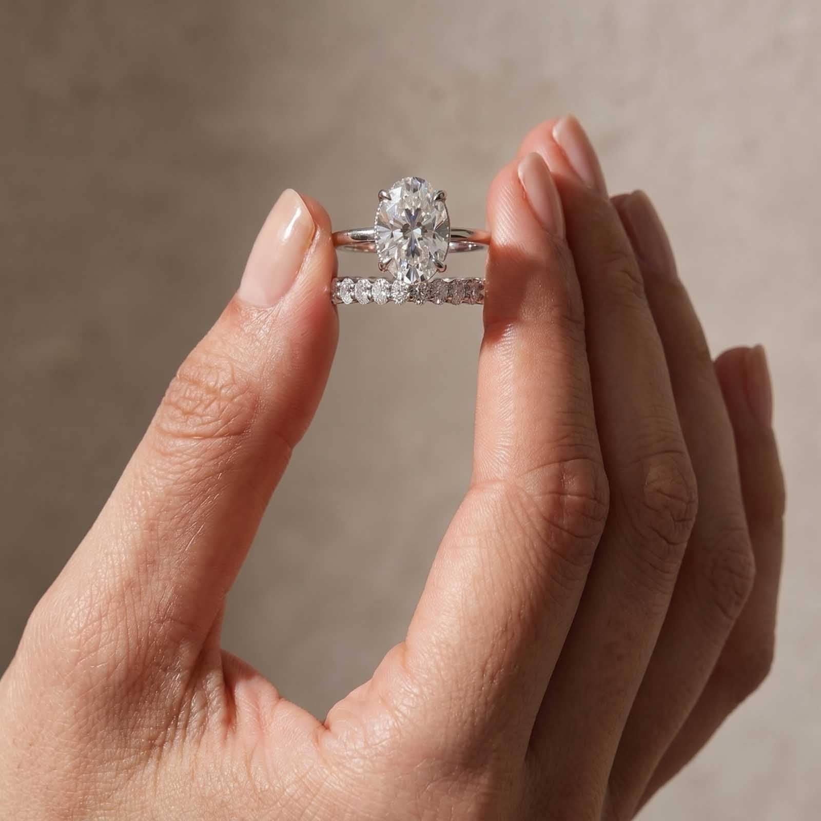 Moissanite 5.5 Ct Hidden Halo Oval Cut Engagement Ring With Eternal Oval Cut Ring Bridal Ring Set