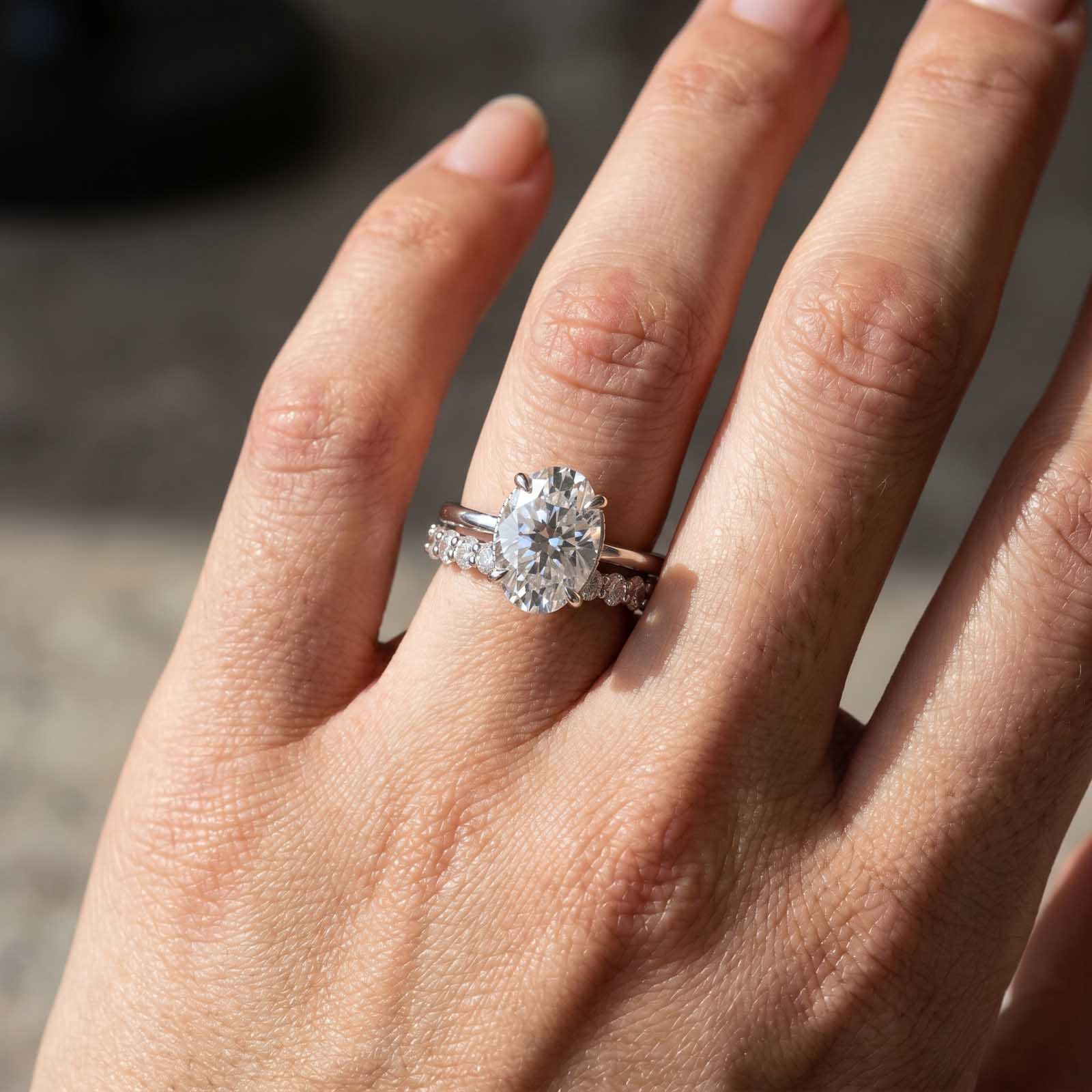 Moissanite 5.5 Ct Hidden Halo Oval Cut Engagement Ring With Eternal Oval Cut Ring Bridal Ring Set