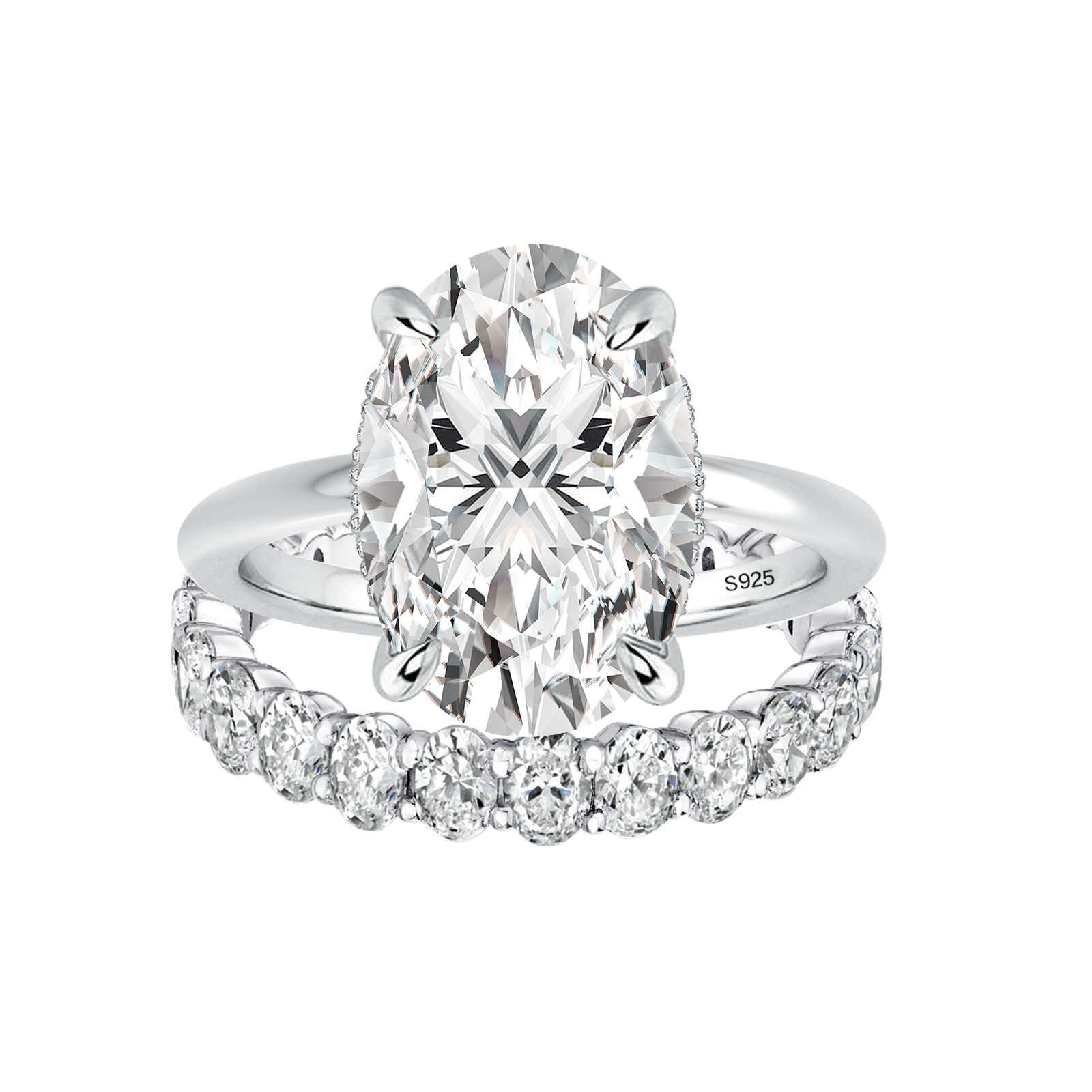 Moissanite 5.5 Ct Hidden Halo Oval Cut Engagement Ring With Eternal Oval Cut Ring Bridal Ring Set