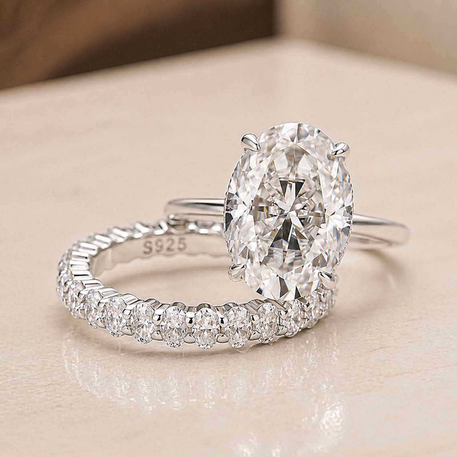 Moissanite 5.5 Ct Hidden Halo Oval Cut Engagement Ring With Eternal Oval Cut Ring Bridal Ring Set