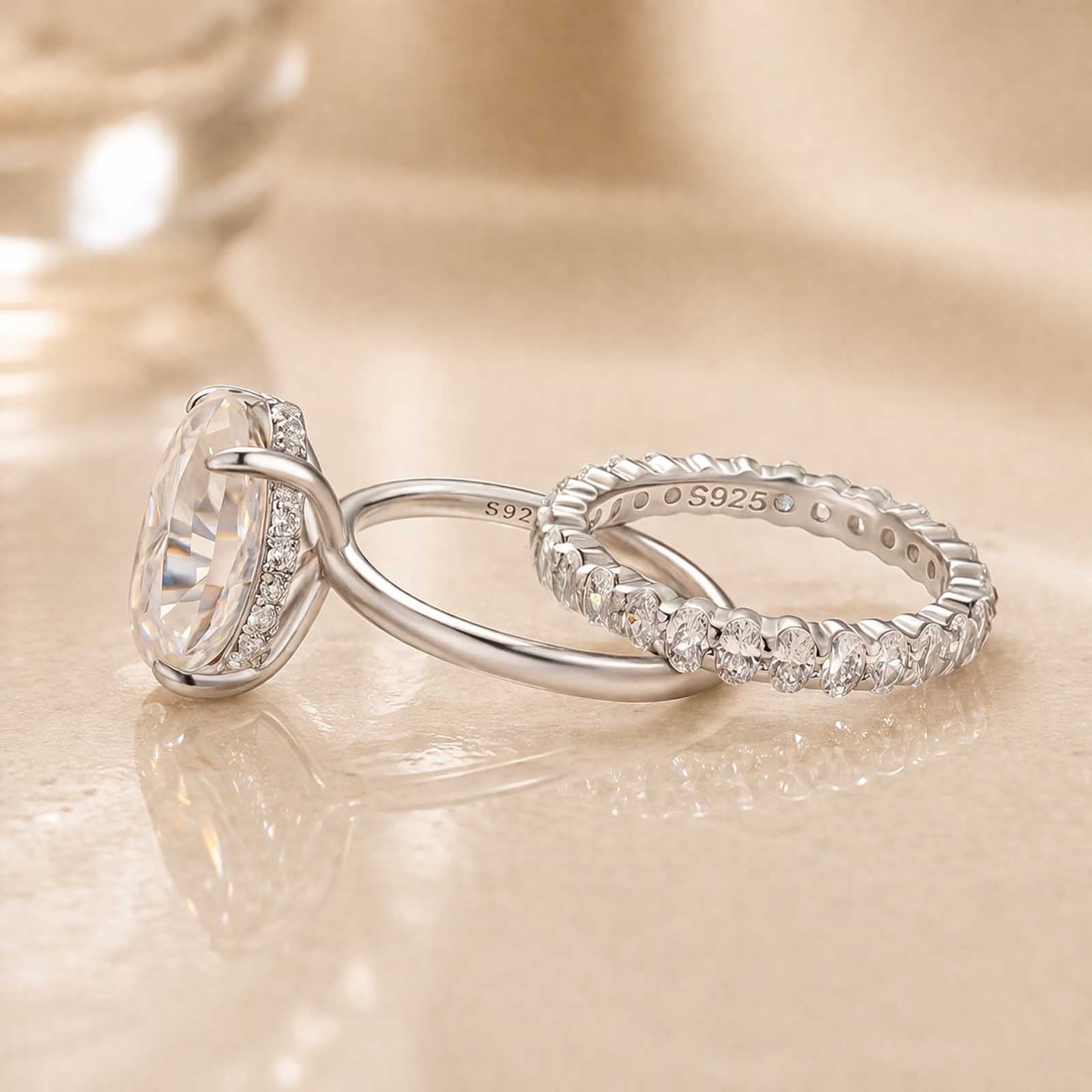 Moissanite 5.5 Ct Hidden Halo Oval Cut Engagement Ring With Eternal Oval Cut Ring Bridal Ring Set