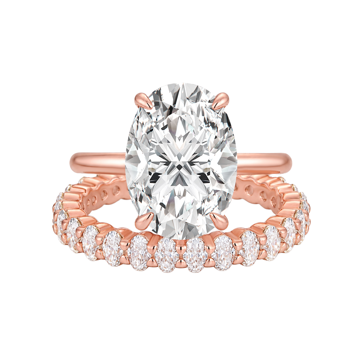 S925 Moissanite 5.5 Ct Hidden Halo Oval Cut Engagement Ring With Eternal Oval Cut Ring Bridal Ring Set