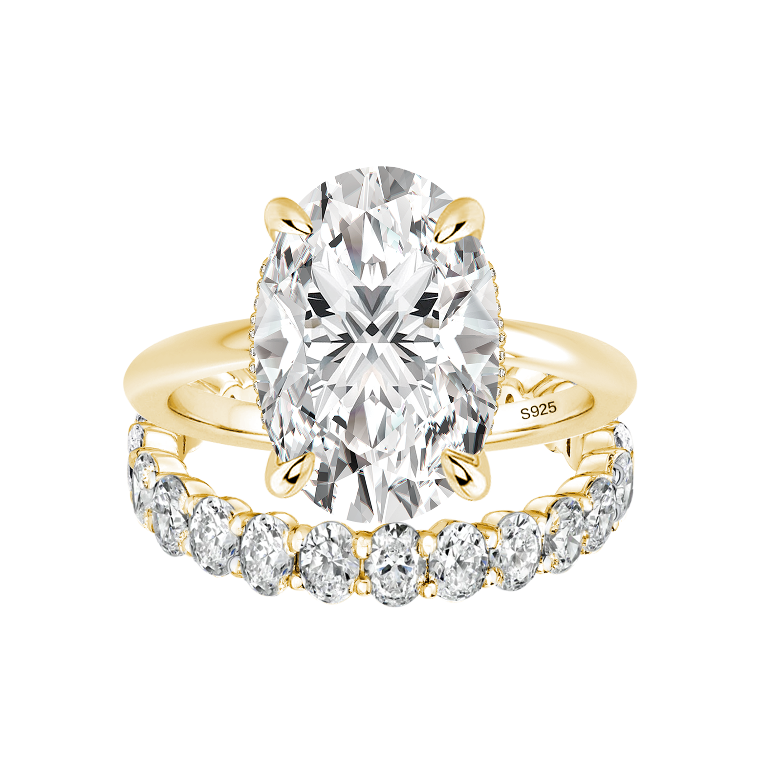 Moissanite 5.5 Ct Solitaire Oval Cut Yellow Gold Engagement Ring with Eternity Oval Cut Ring