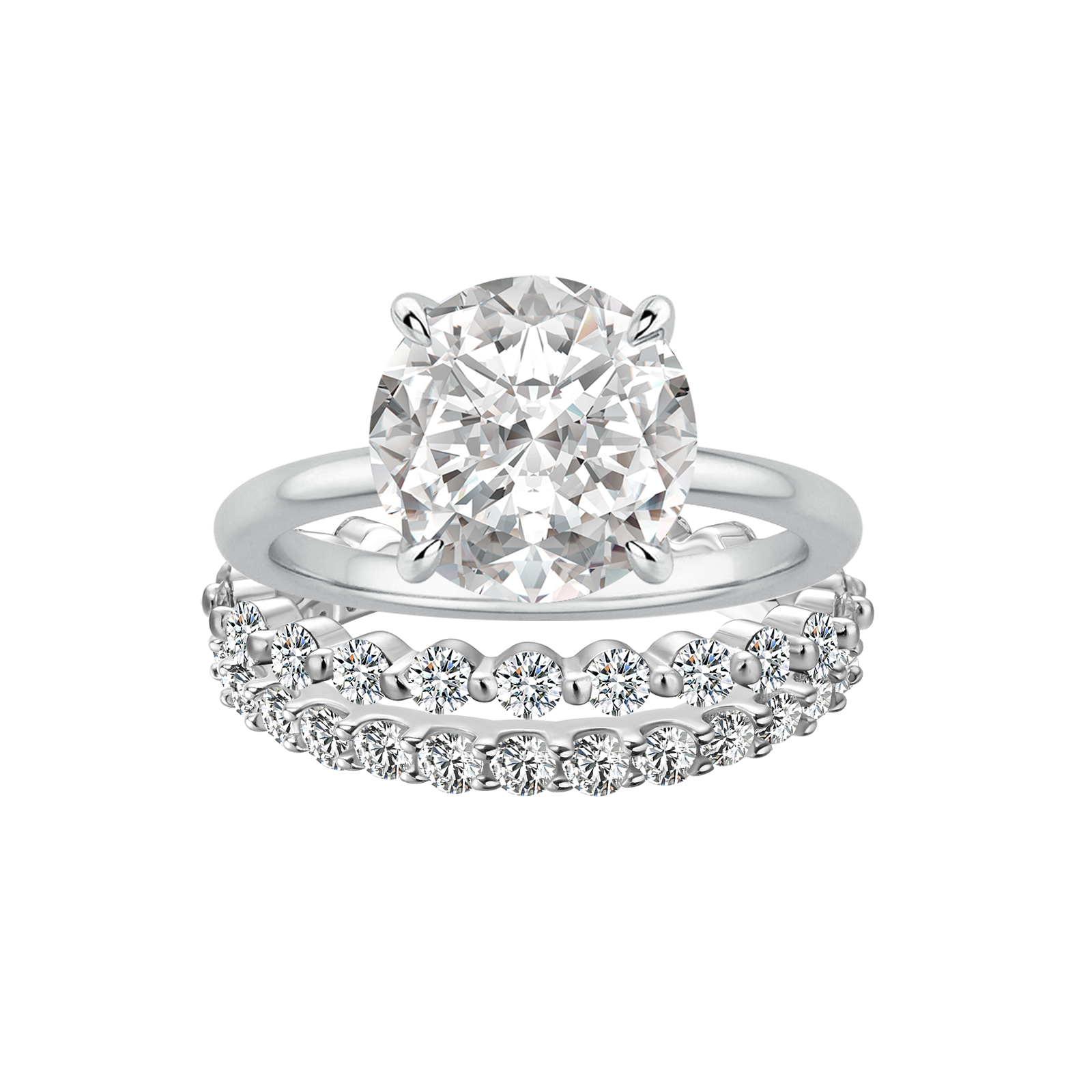 Moissanite Solitaire 2.0 Ct Round Cut White Gold Engagement Ring with Round & Marquise Accents Bands