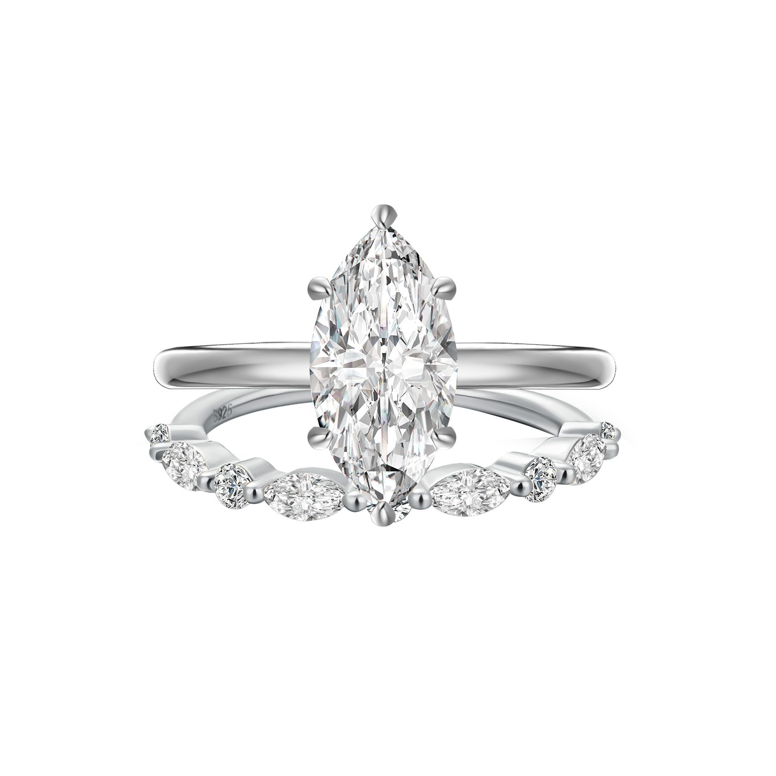 Moissanite 2.0 Ct Marquise Cut Solitaire White Gold Engagement Ring with Round & Marquise Accents Bands