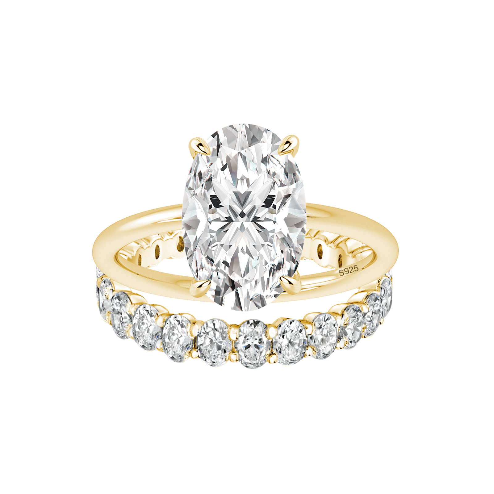 Moissanite 4.0 Ct Oval Cut Yellow Gold Engagement Ring with Oval Cut Eternity Ring