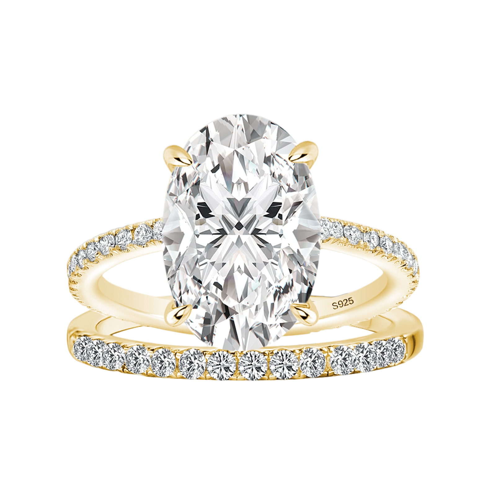 Gelovely Moissanite 4.0 Ct ～ 5.5 Ct Oval Cut Yellow Gold Wedding Ring For Women