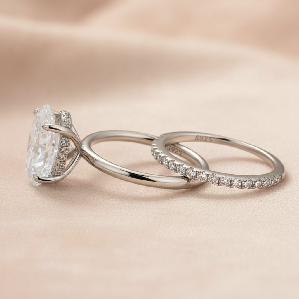 S925 Moissanite 4.0 Ct Hidden Halo Solitaire Oval Cut Gold Plated Wedding Ring