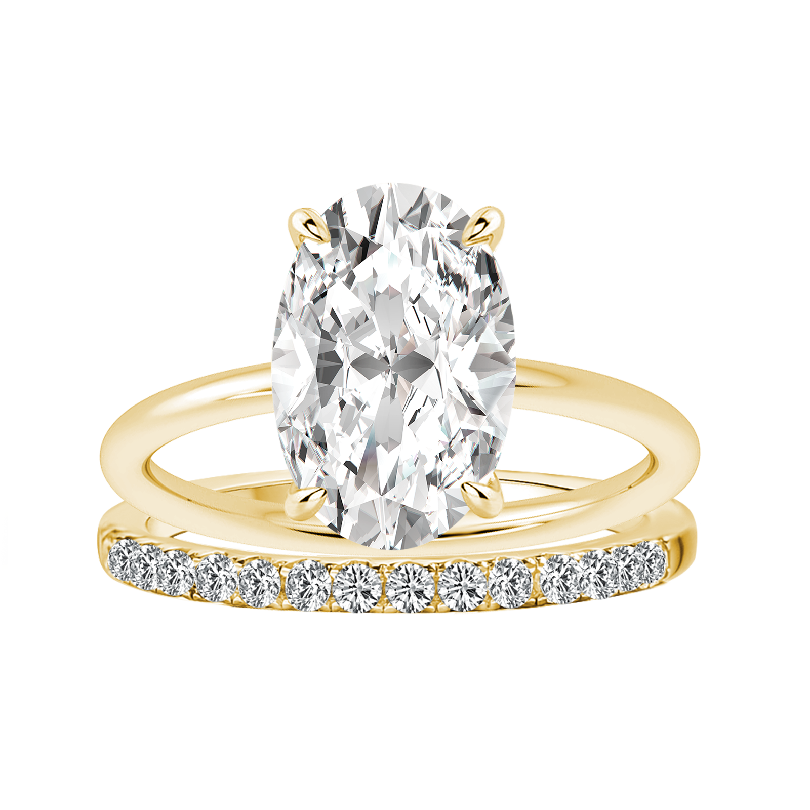 Gelovely Moissanite 4.0 Ct Hidden Halo Solitaire Oval Cut Yellow Gold Wedding Ring