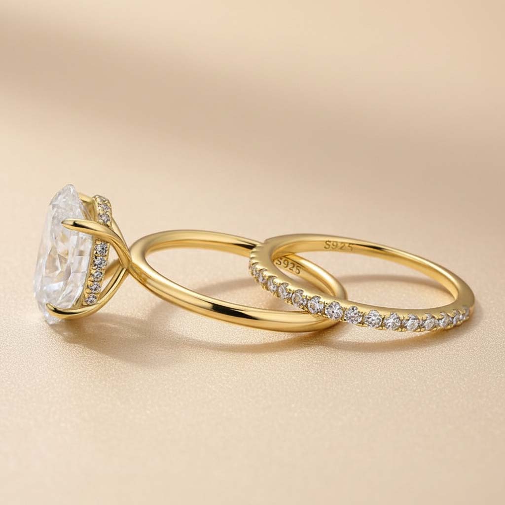 Gelovely Moissanite 4.0 Ct Hidden Halo Solitaire Oval Cut Yellow Gold Wedding Ring