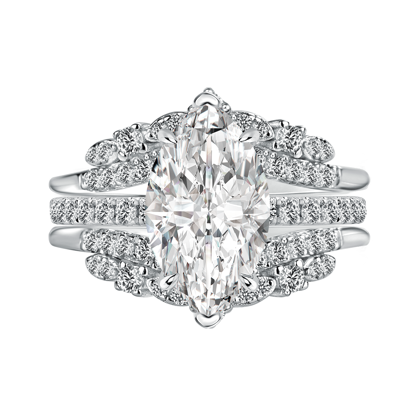 Moissanite 4.0Ct Marquise Cut White Gold Stack Wedding Ring with Jacket Wedding Band