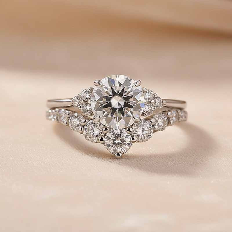 Gelovely Moissanite 1.2 Ct Round Cut White Gold Wedding Ring Set