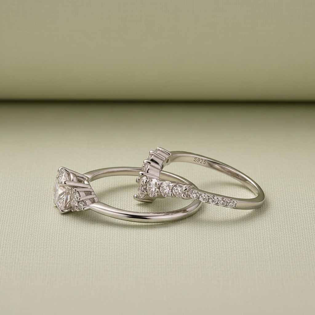 Gelovely Moissanite 1.2 Ct Round Cut White Gold Wedding Ring Set