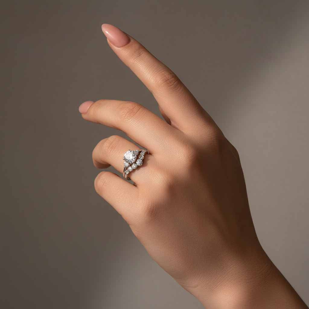Gelovely Moissanite 1.2 Ct Round Cut White Gold Wedding Ring Set