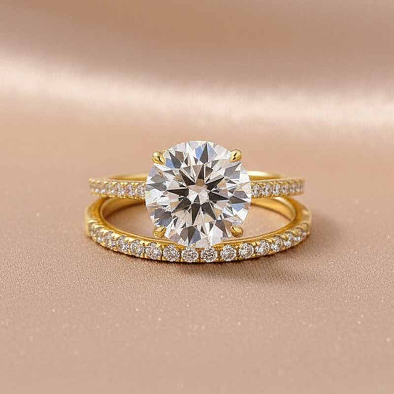 Gelovely Moissanite 4.0 Ct Round Cut Yellow Gold Wedding Ring Set