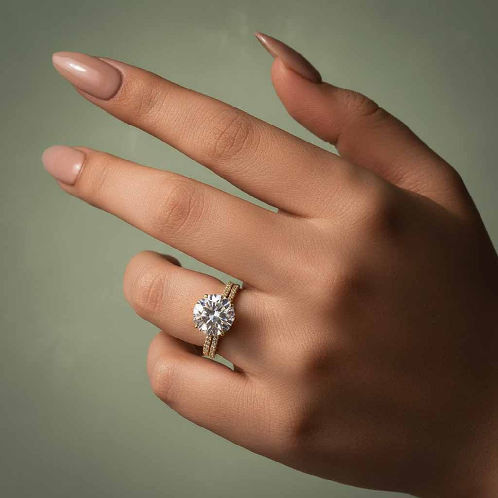 Gelovely Moissanite 4.0 Ct Round Cut Yellow Gold Wedding Ring Set