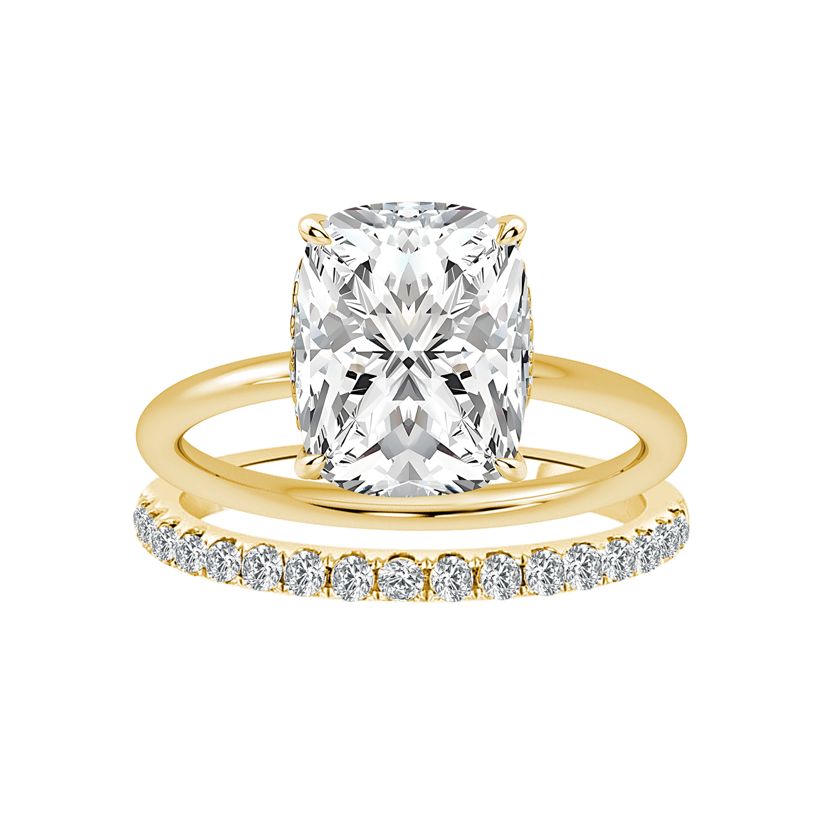 Moissanite 4.0 Ct Solitaire Cushion Cut Yellow Gold Wedding Ring Set