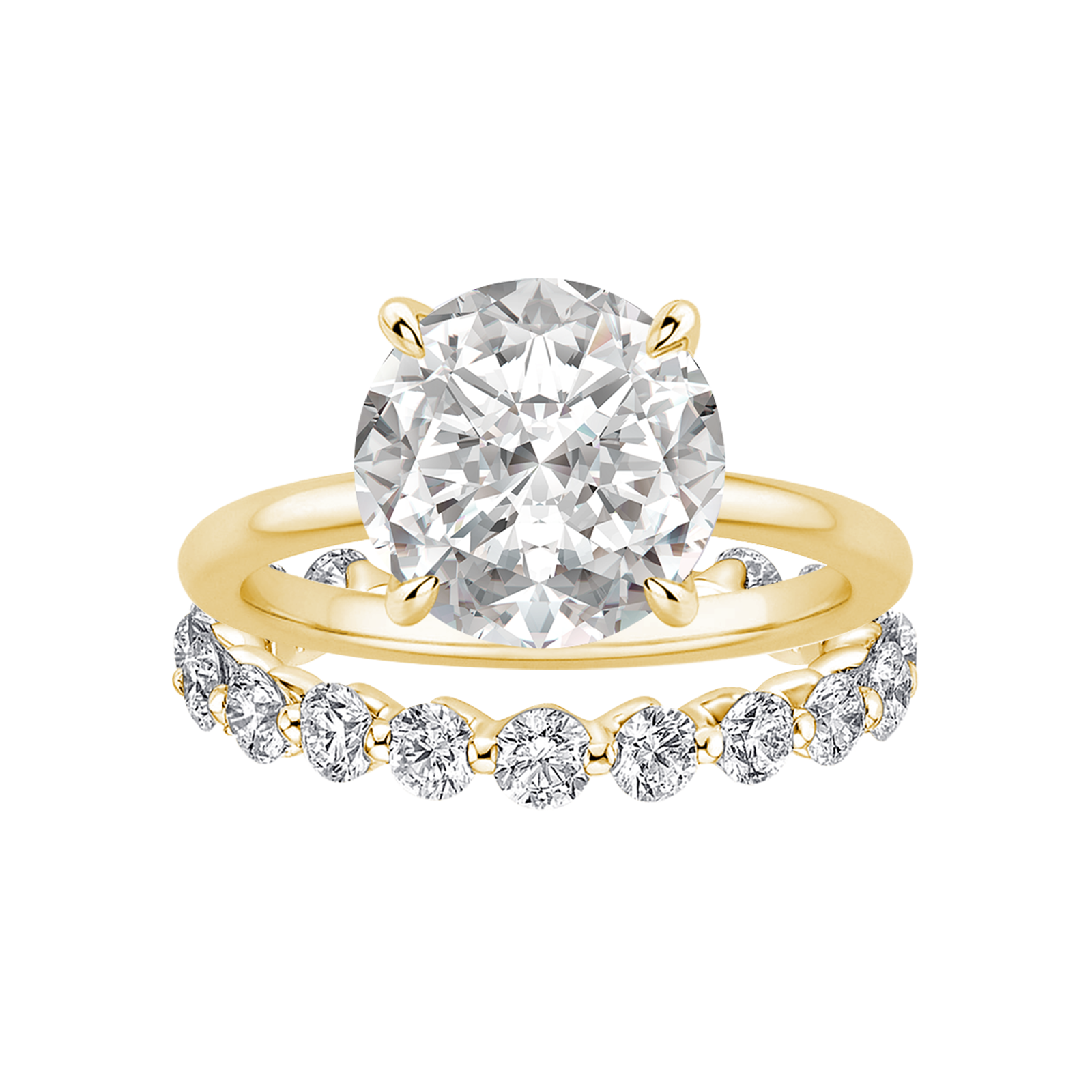 Moissanite 2.0 Ct Solitaire Round Cut Yellow Gold Wedding Ring Set Eternity Moissanite Diamond Ring