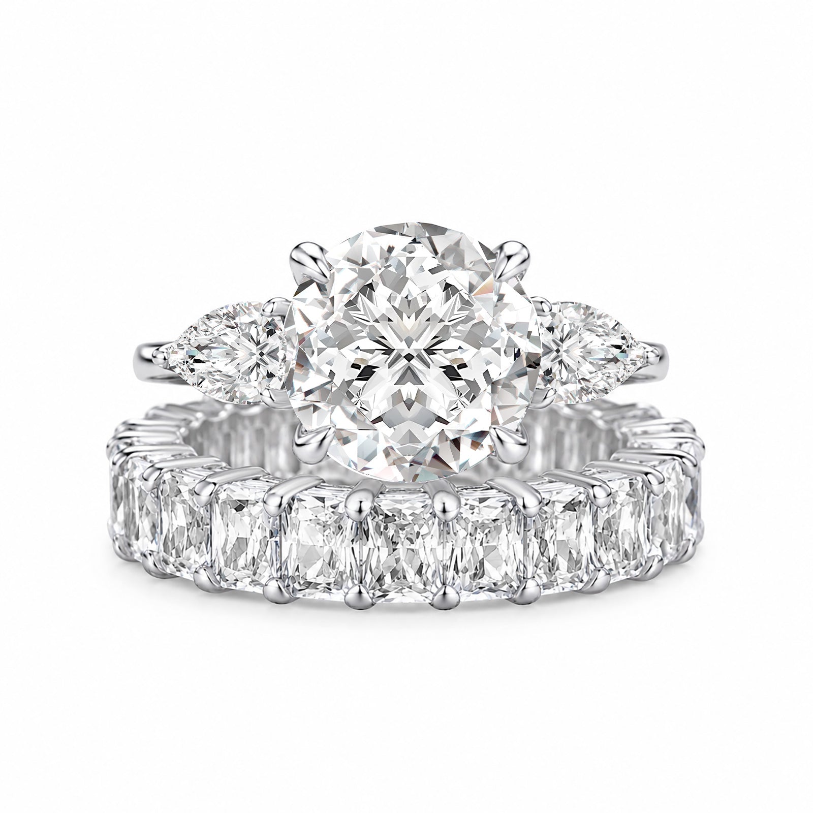 S925 Moissanite 4.0Ct Round Cut Three Stone Stackable Statement Wedding Ring Set Travel Rings