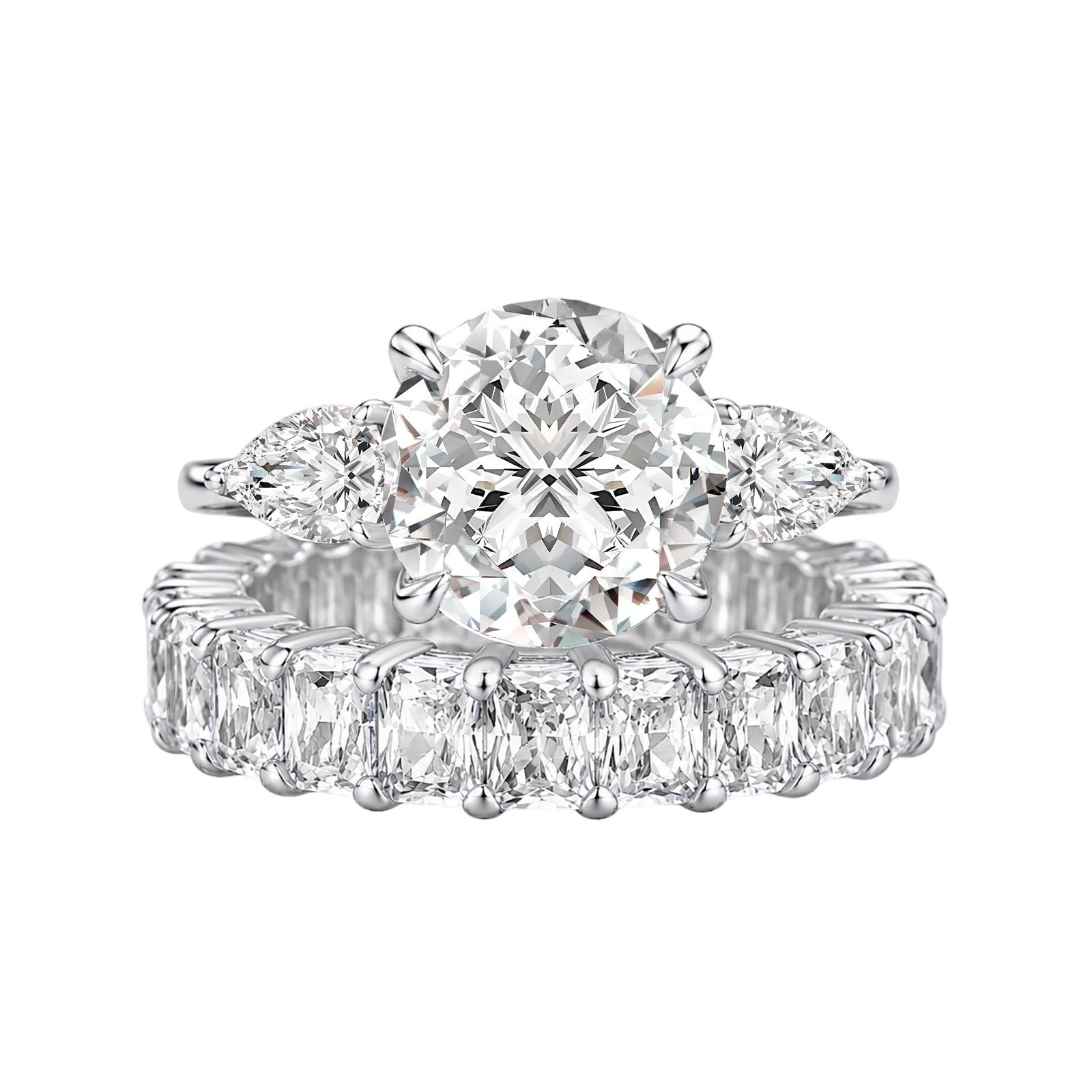 S925 Moissanite 4.0Ct Round Cut Three Stone Stackable Statement Wedding Ring Set Travel Rings