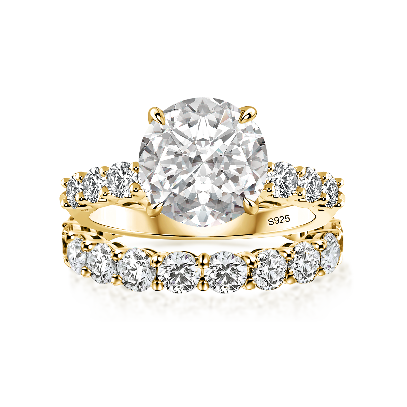 Moissanite 4.0Ct Round Cut Side Stone Yellow Gold Travel Bridal Set