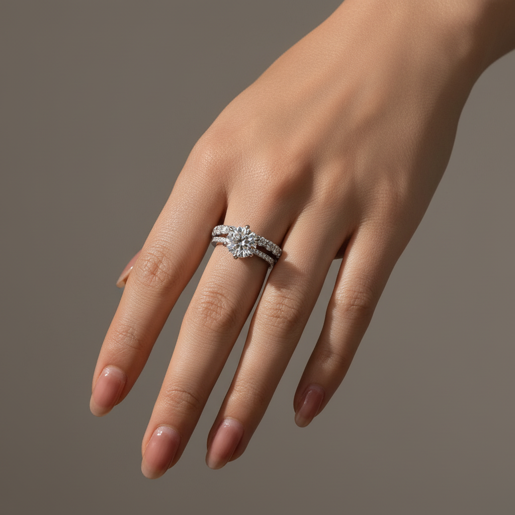 Moissanite 2.0Ct~4.0Ct Round Cut White Gold Wedding Ring Set