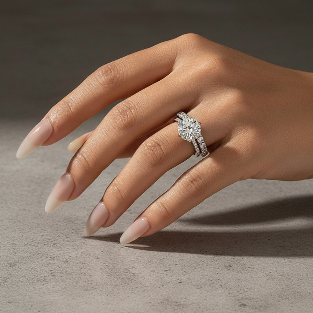 Moissanite 2.0Ct~4.0Ct Round Cut White Gold Wedding Ring Set