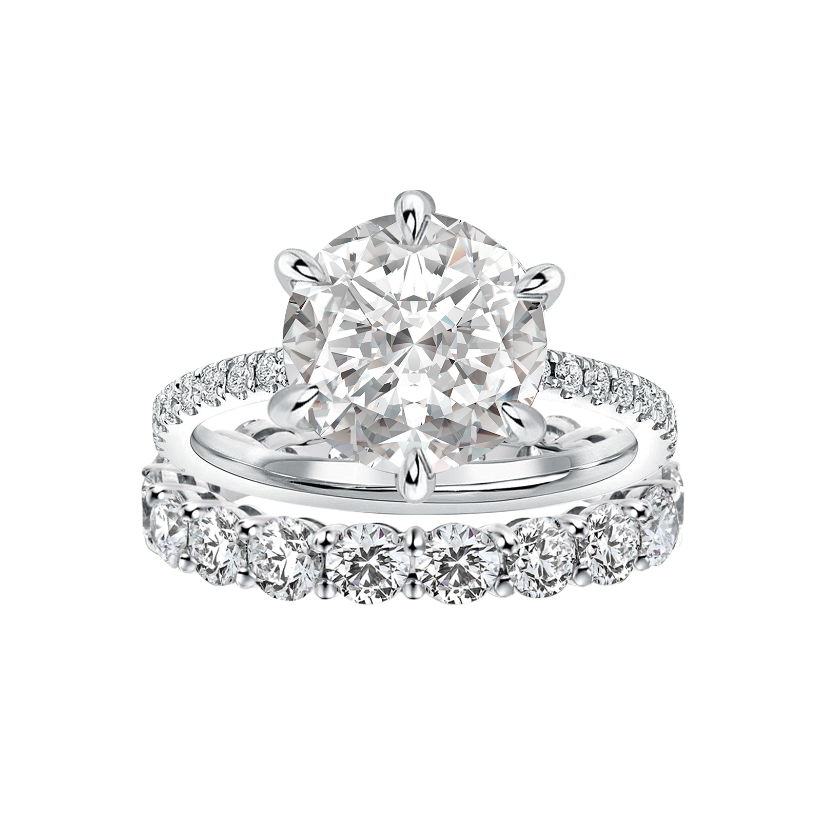 S925 Moissanite 2.0Ct~4.0Ct Round Cut White Gold Wedding Ring Set Stackable Everyday Wearable Rings