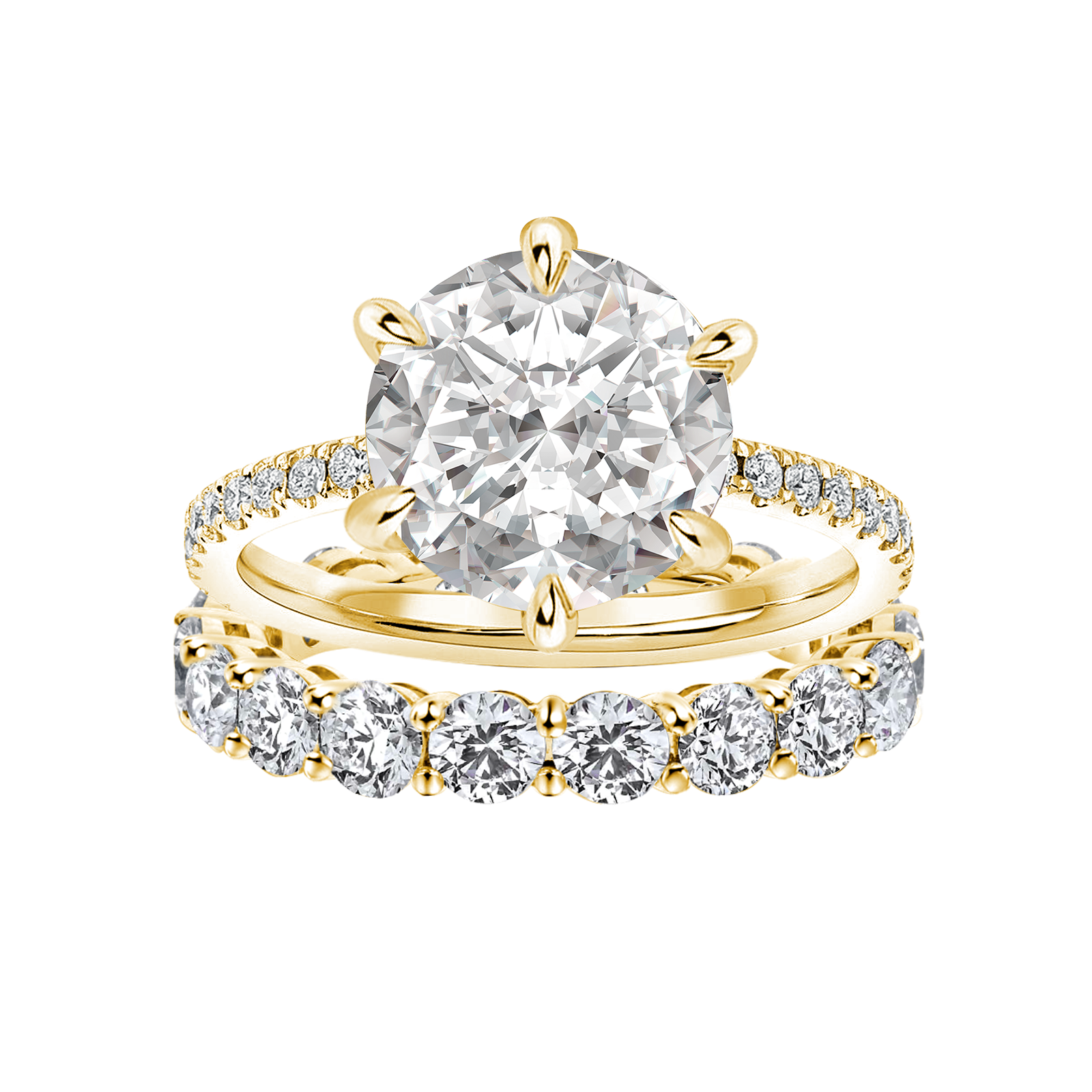 Moissanite 3.0Ct Round Cut Yellow Gold Wedding Ring Set
