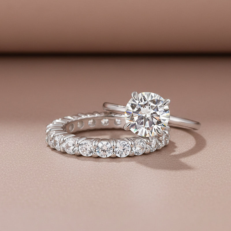 Moissanite 2.0Ct Round Cut White Gold Wedding Ring Set