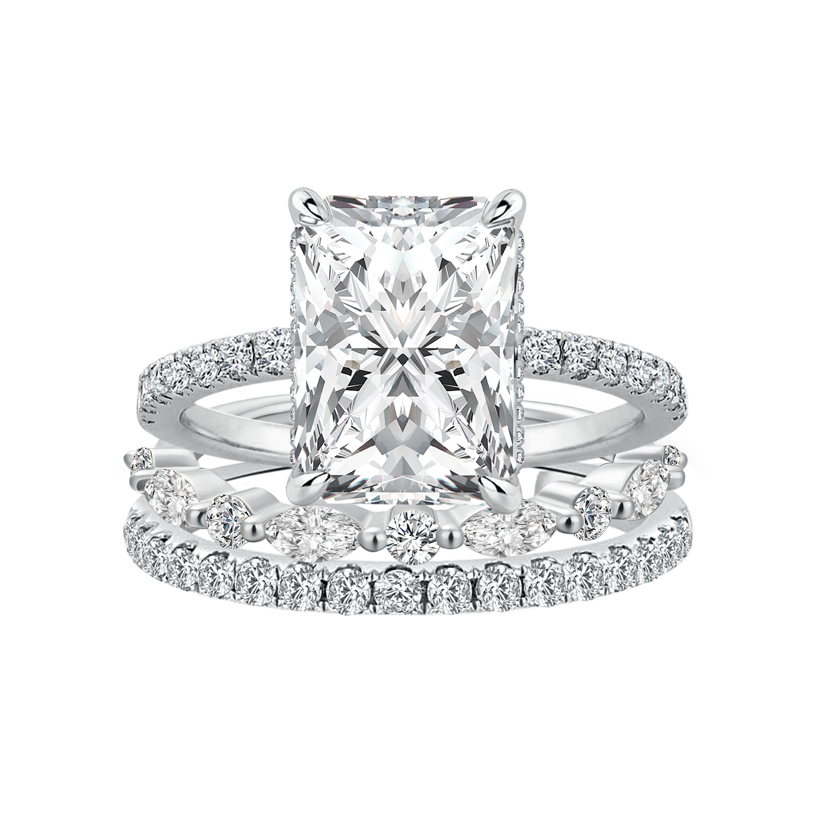 3.5 Ct Radiant Cut Moissanite Diamond Wedding Ring with Round & Marquise Accents Bands
