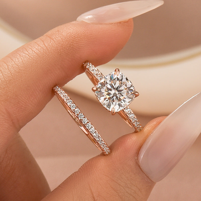 Moissanite 2.5Ct Cushion Cut Rose Gold Bridal Wedding Ring Set