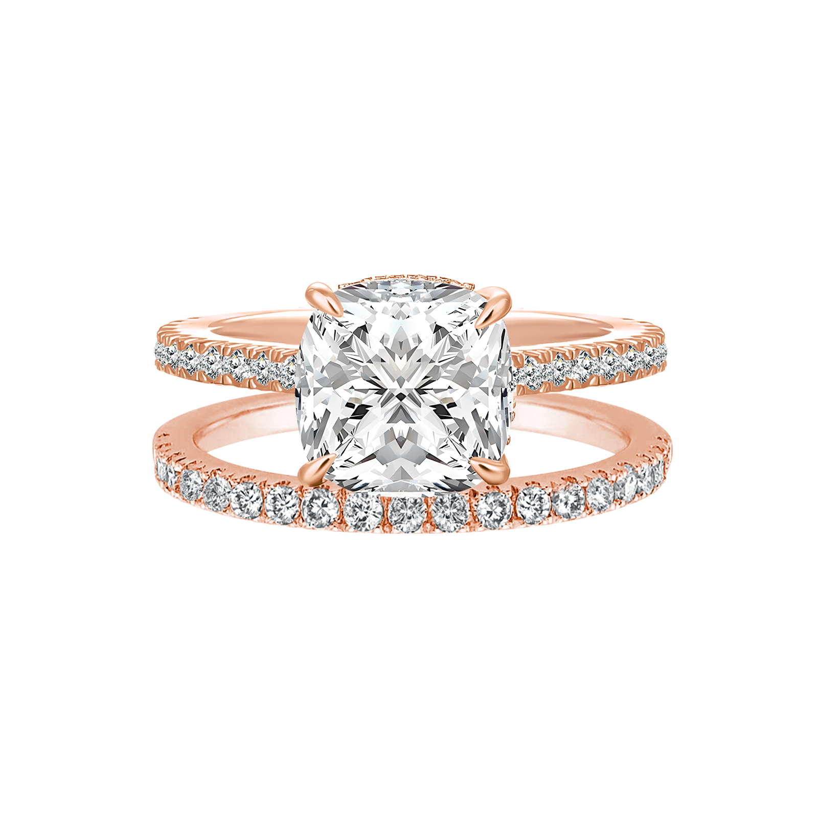 Moissanite 2.5Ct Cushion Cut Rose Gold Bridal Wedding Ring Set