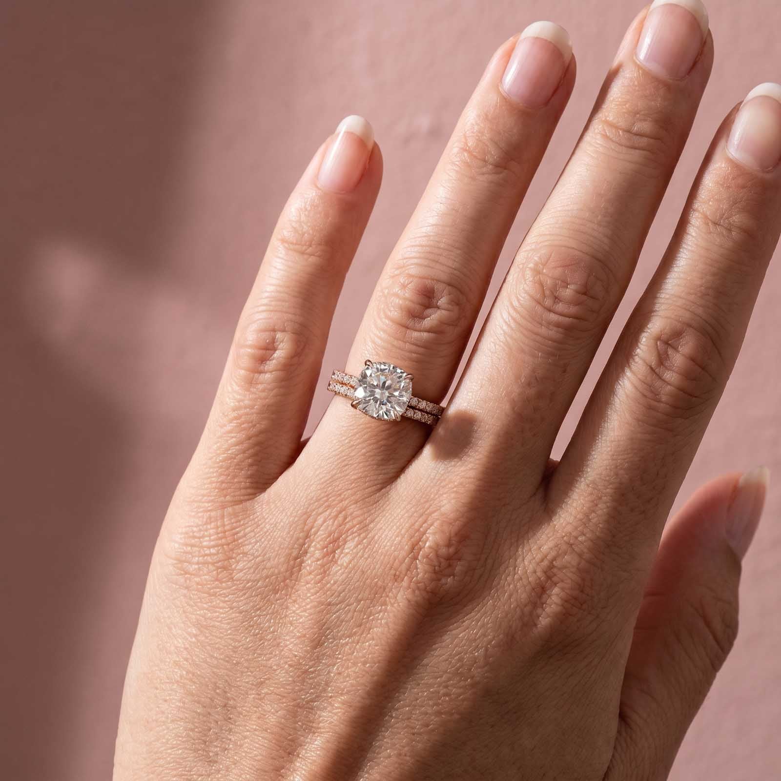 Moissanite 2.5Ct Cushion Cut Rose Gold Bridal Wedding Ring Set