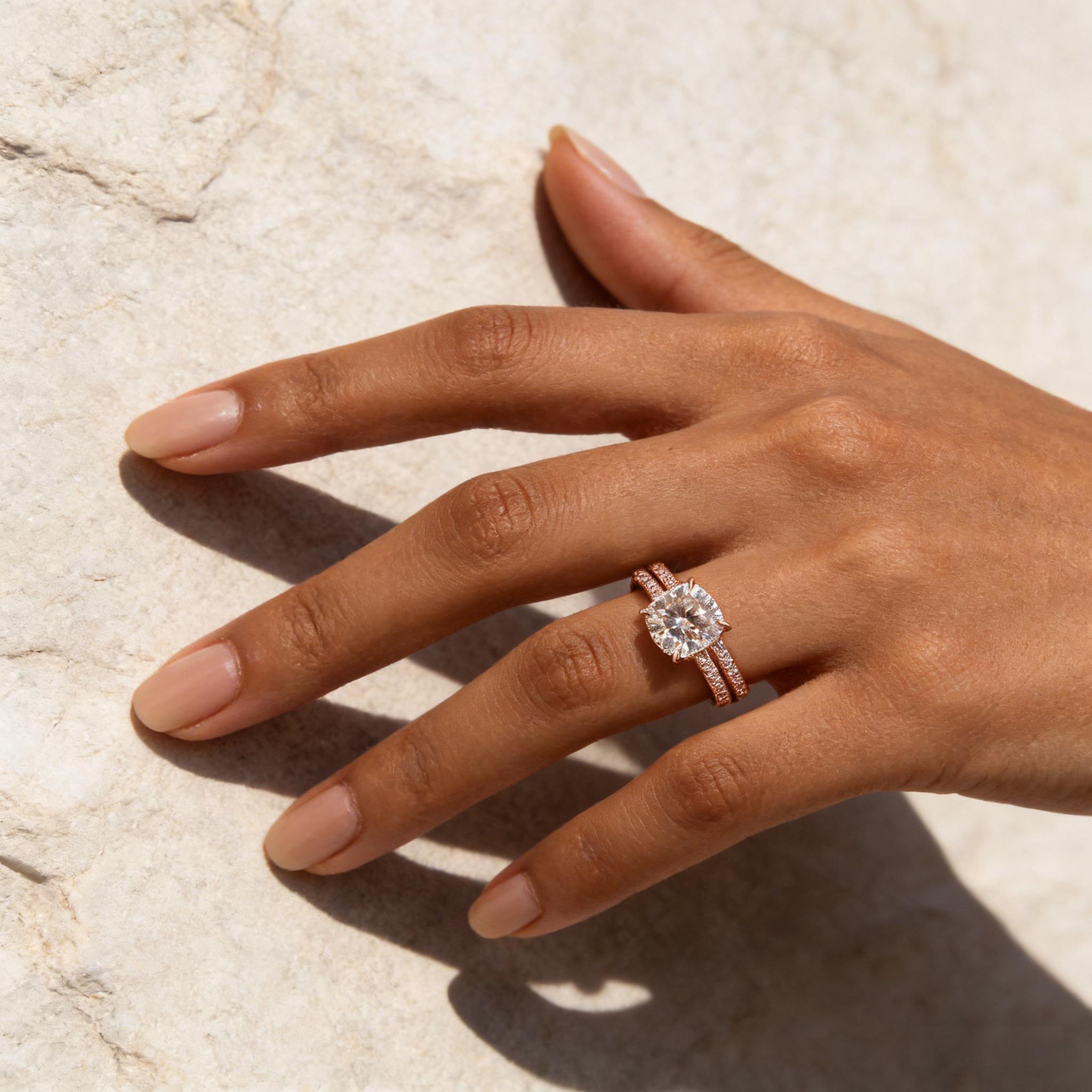 Moissanite 2.5Ct Cushion Cut Rose Gold Bridal Wedding Ring Set